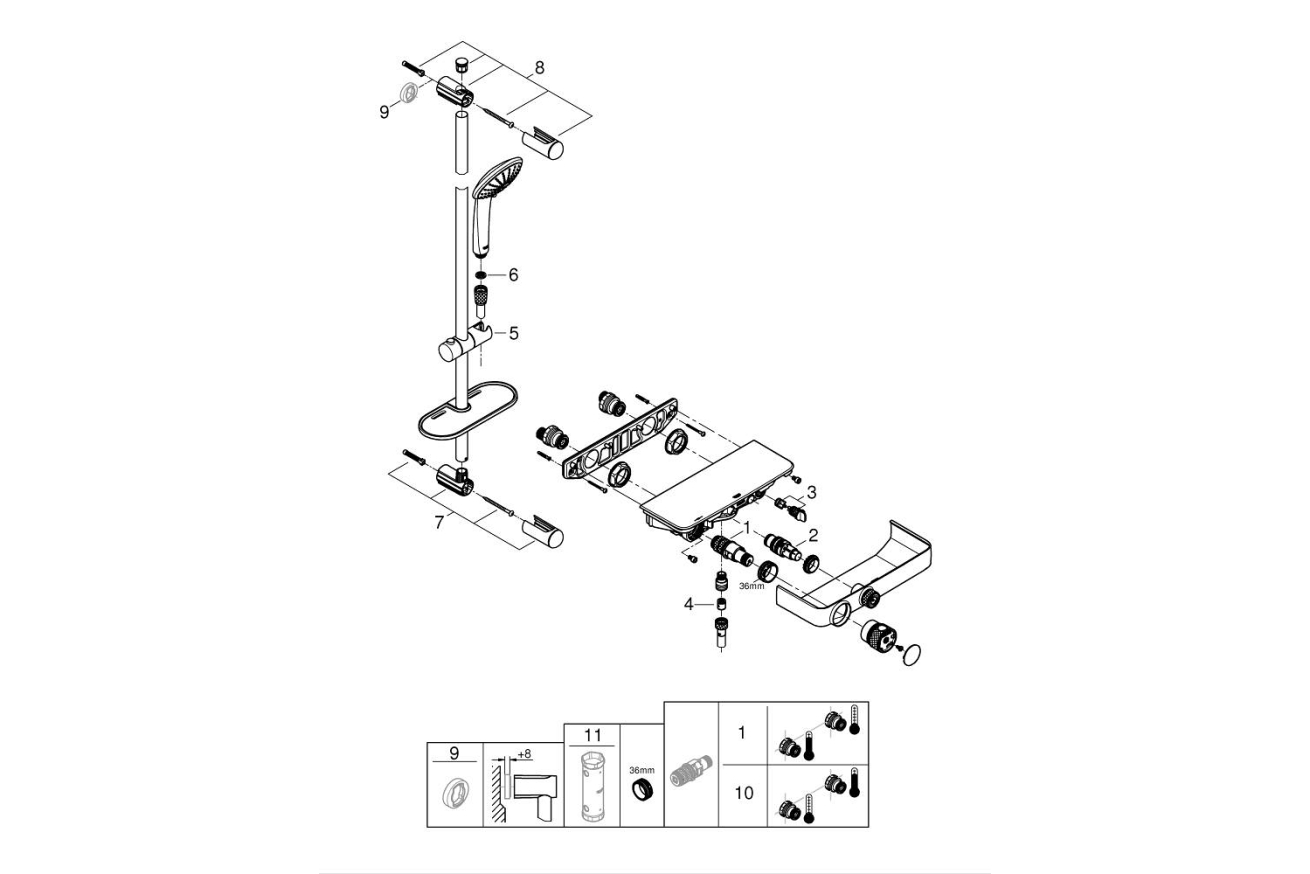 Термостат для душа GROHE Grohtherm SmartControl с душевым гарнитуром, хром (34720000)