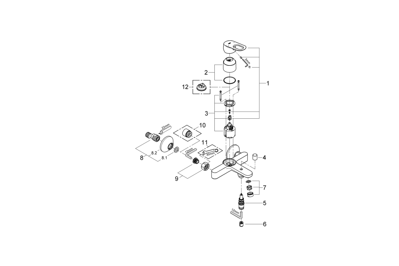 Смеситель для ванны GROHE BauLoop, хром (23341000)