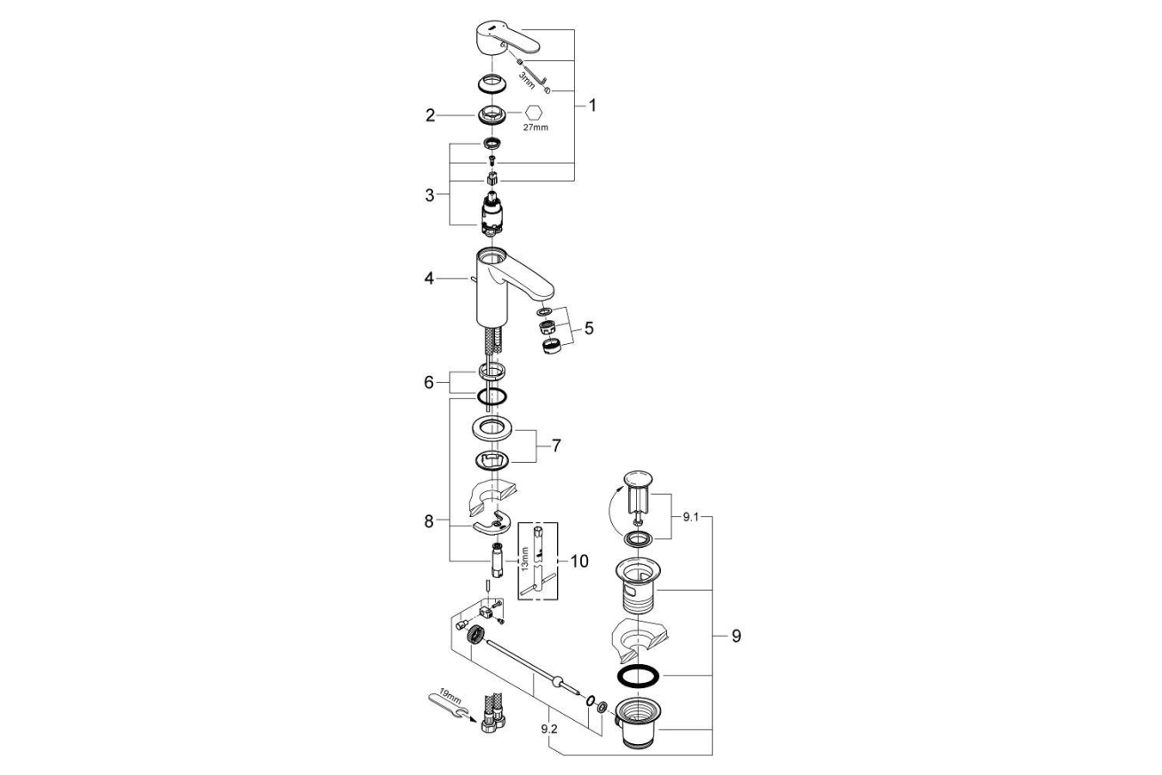 Смеситель для раковины GROHE Eurostyle Cosmopolitan, S-size, хром (23037002)