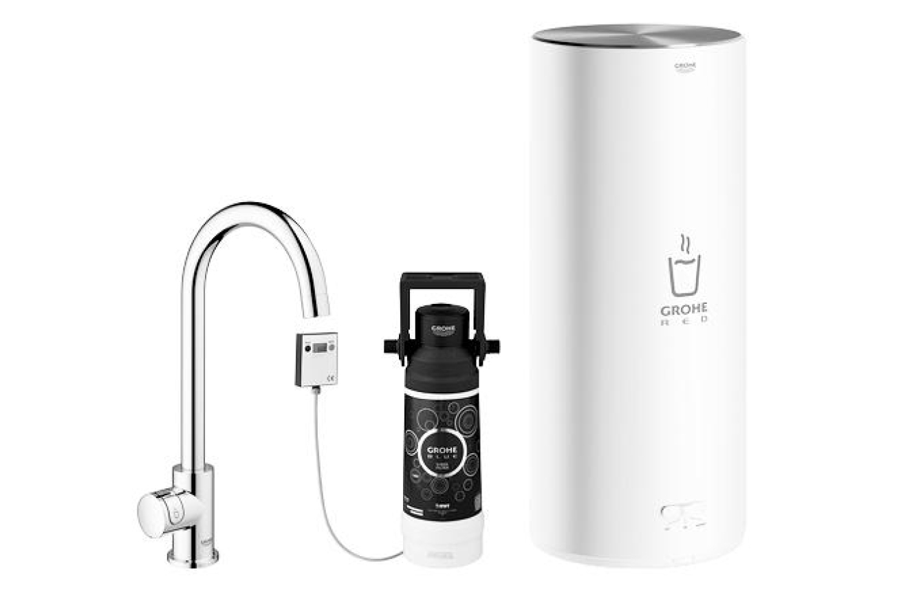 Комплект для кухни GROHE Red Mono с C-образным вентилем, бойлером L-Size и фильтром, хром (30080001)