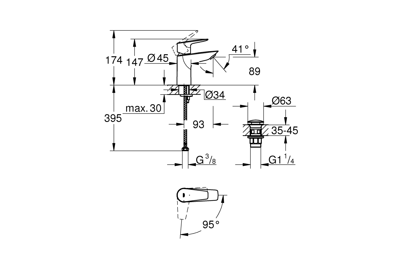 Смеситель для раковины GROHE BauEdge, S-size, хром (23899001)