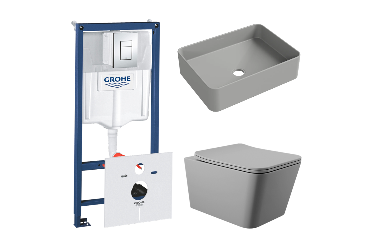Комплект инсталляции GROHE Rapid SL 38775001 с унитазом Aqueduto MACIO MAC0130 и раковиной Aqueduto ESPIRAL ESP0430 (NW0482)