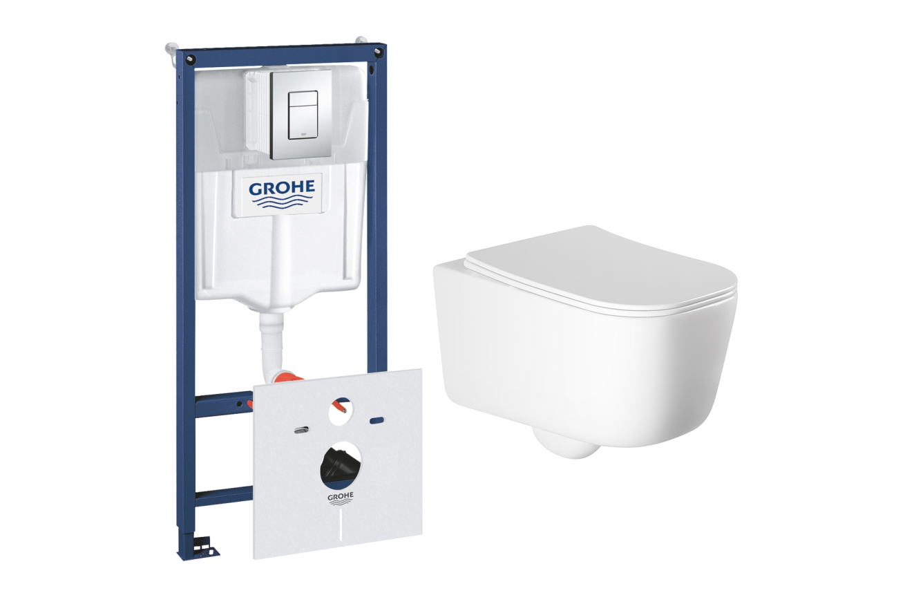 Комплект инсталляции GROHE Rapid SL 38775001 с унитазом Aquatek ЛУГАНО AQ2002-00 и сиденьем с микролифтом (NW0325)