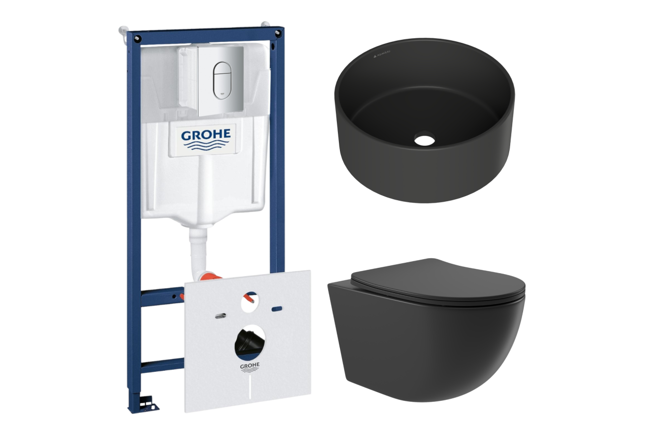 Комплект инсталляции GROHE Rapid SL NW0145/S с унитазом Aqueduto OVO OVO0140 и раковиной Aqueduto ESPIRAL D400 ESP0140 (NW0425)