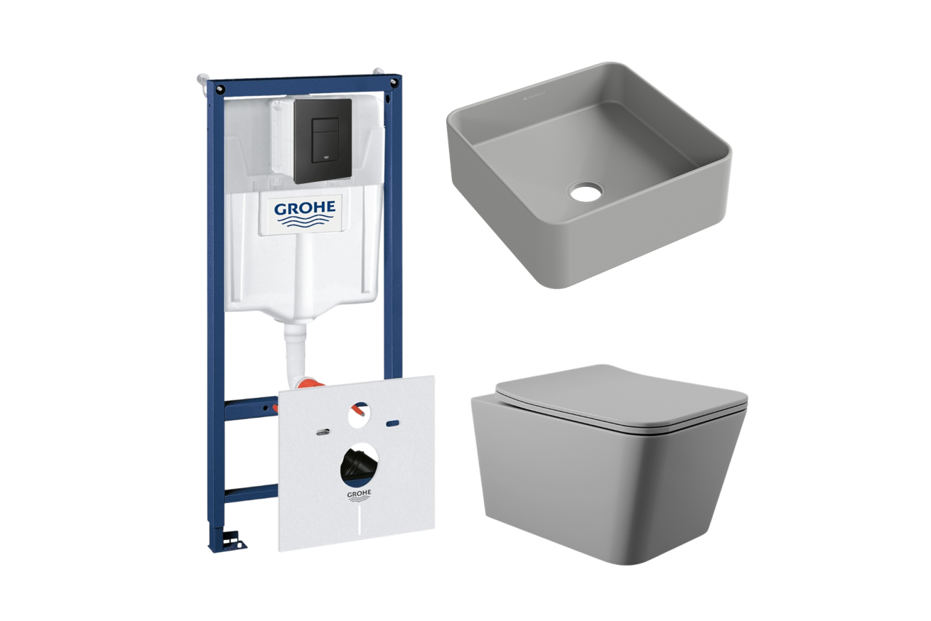 Комплект инсталляции GROHE Solido 38811KF0 с унитазом Aqueduto MACIO MAC0130 и раковиной Aqueduto ESPIRAL ESP0330 (NW0363)