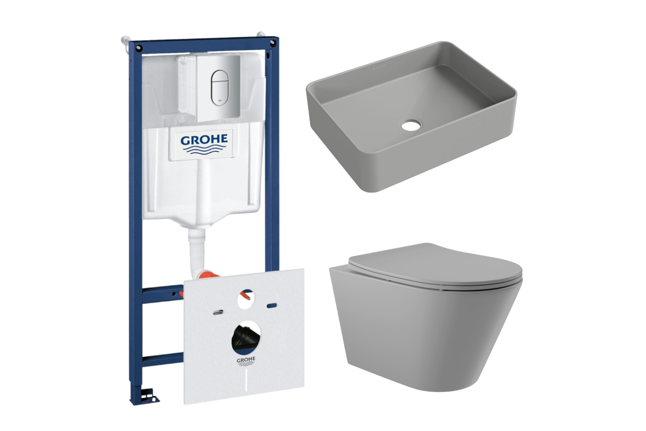 Комплект инсталляции GROHE Rapid SL NW0145/S с унитазом Aqueduto CONE CON0130 и раковиной Aqueduto ESPIRAL ESP0430 (NW0489)