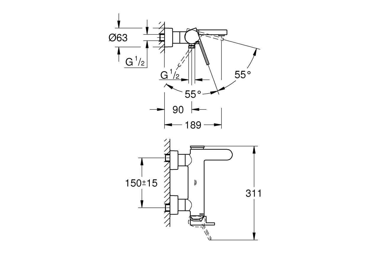 Смеситель для ванны GROHE Plus, хром (33553003)