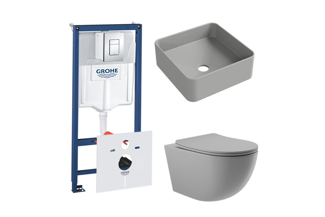 Комплект инсталляции GROHE Rapid SL 38775001 с унитазом Aqueduto OVO0130 и раковиной Aqueduto ESPIRAL ESP0330 (NW0358)