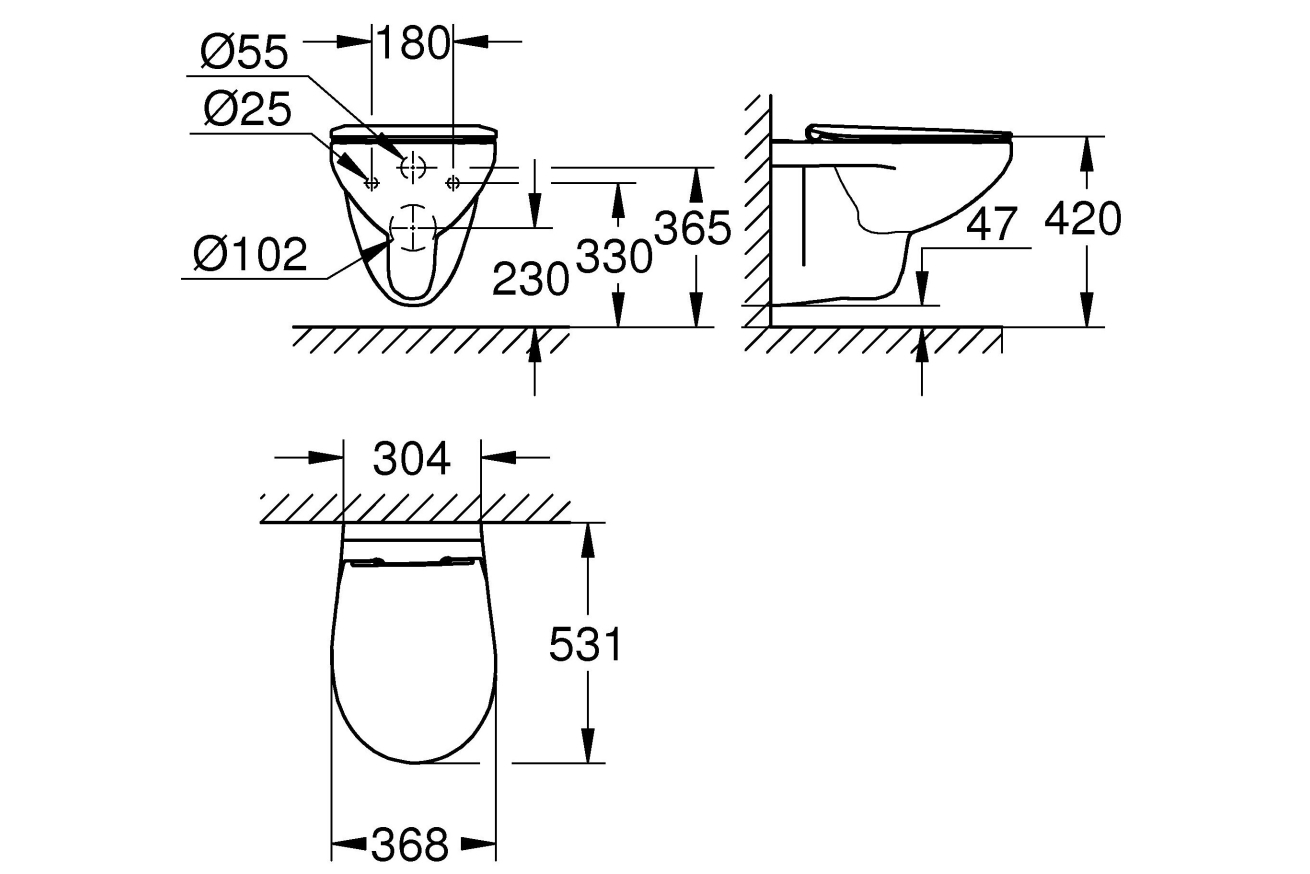 Унитаз подвесной безободковый GROHE Bau Edge, альпин-белый (39809000)