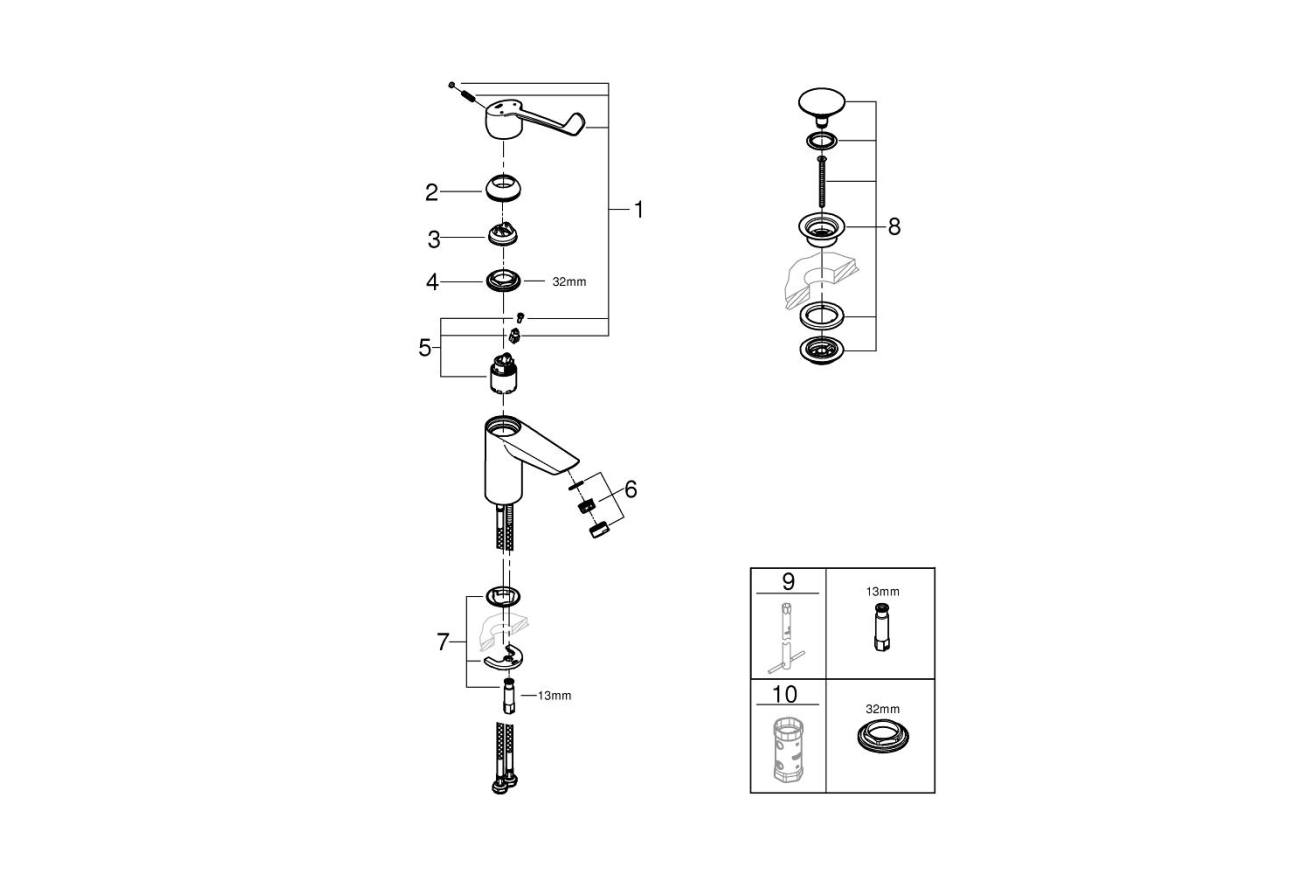 Смеситель для раковины GROHE Eurosmart, S-size, хром (23982003)