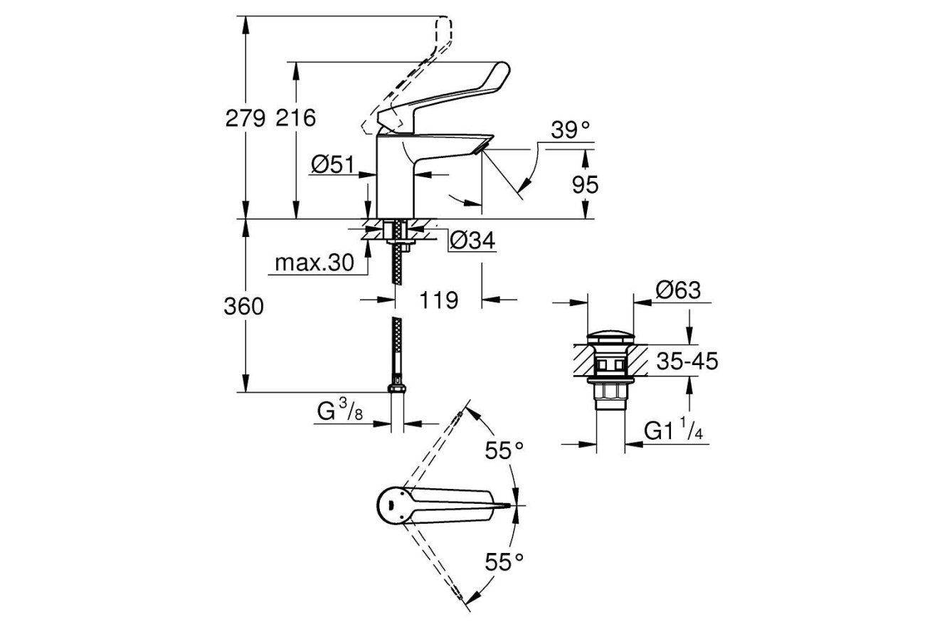 Смеситель для раковины GROHE Eurosmart, S-size, хром (23982003)