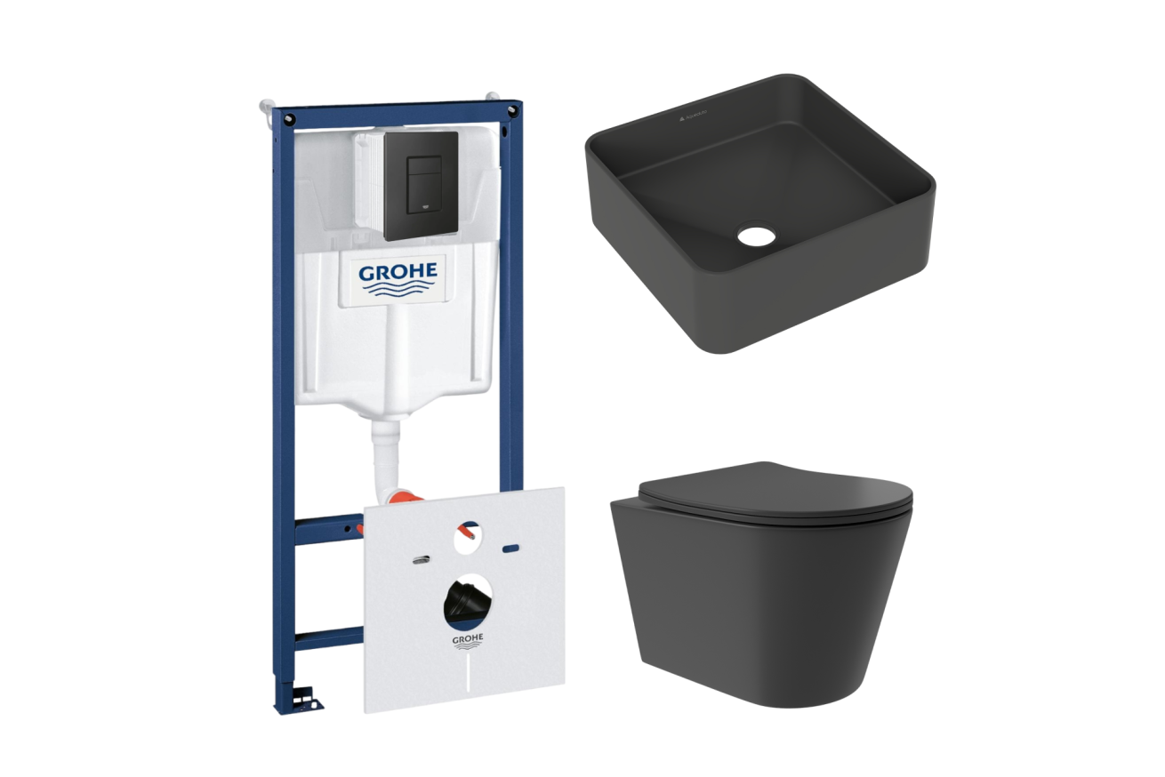 Комплект инсталляции GROHE Solido 38811KF0 с унитазом Aqueduto OVO Plus OVOT0240 и раковиной Aqueduto ESPIRAL ESP0340 (NW0379)