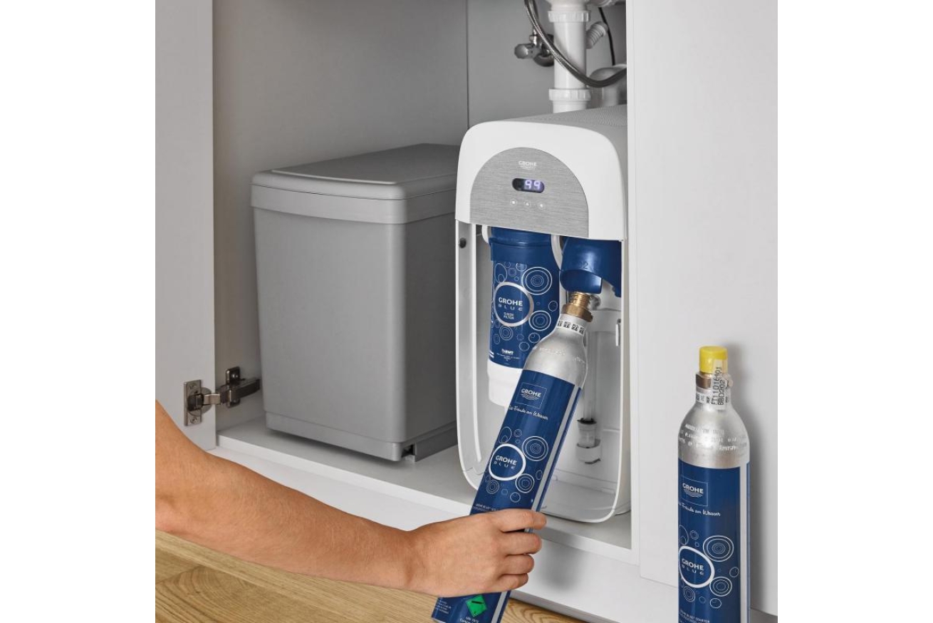 Смеситель для кухни GROHE Blue Home с системой фильтрации, охлаждения и газирования воды, Wi-Fi, суперсталь (31543DC0)