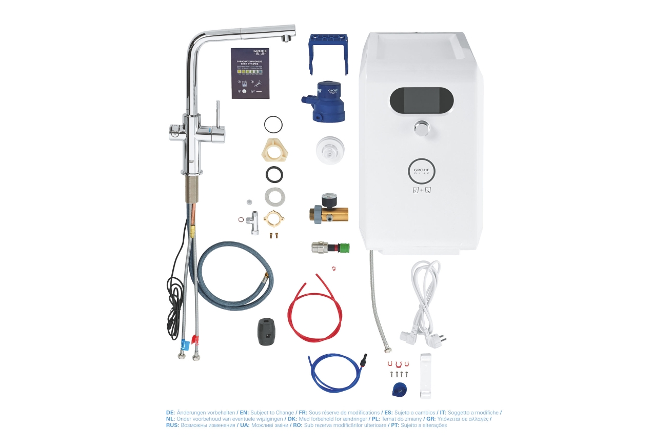 Смеситель для кухни GROHE Blue Professional с вытяжным изливом, функцией фильтрации, системой охлаждения и газирования воды, Wi-Fi, хром (313