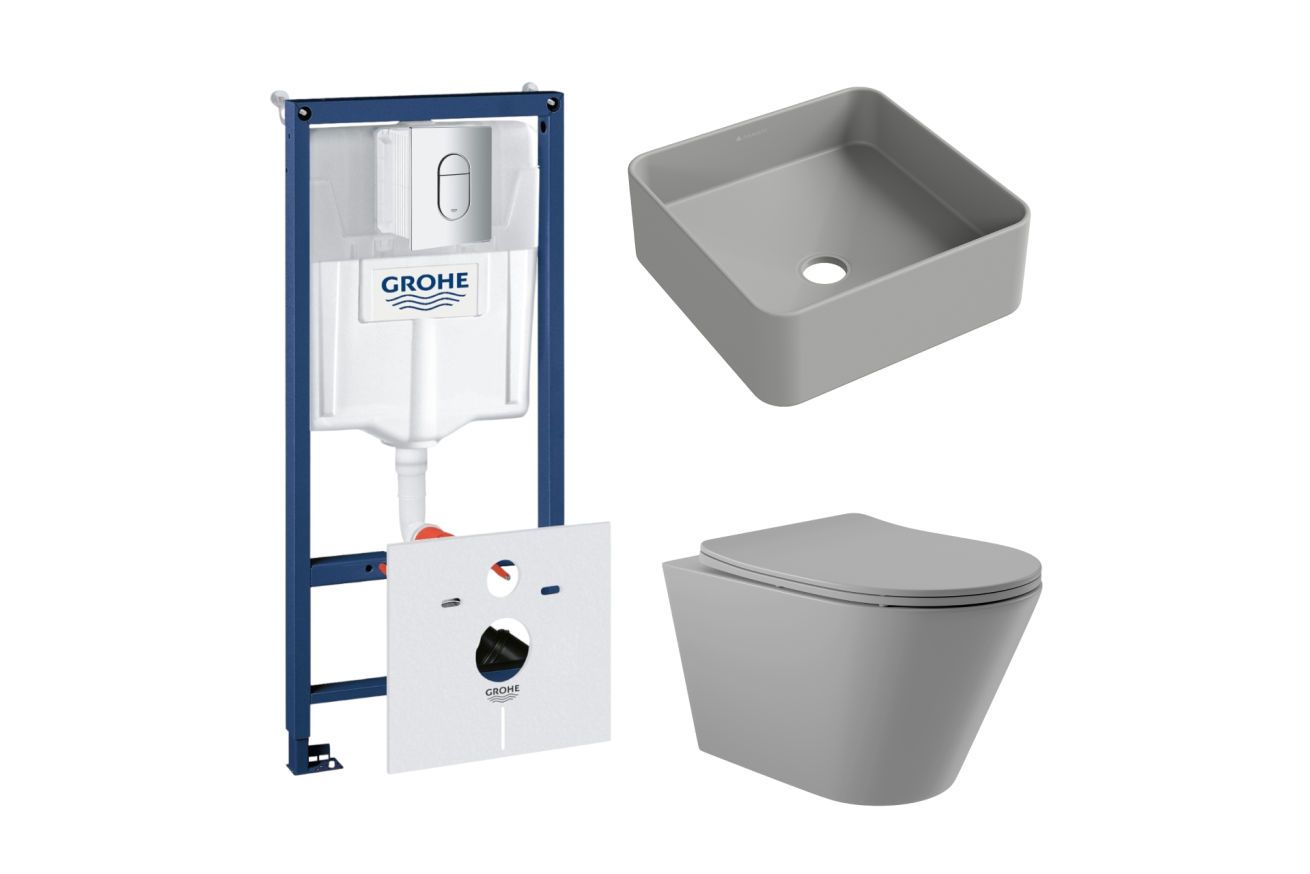 Комплект инсталляции GROHE Rapid SL NW0145/S с унитазом Aqueduto CONE CON0130 и раковиной Aqueduto ESPIRAL ESP0330 (NW0369)