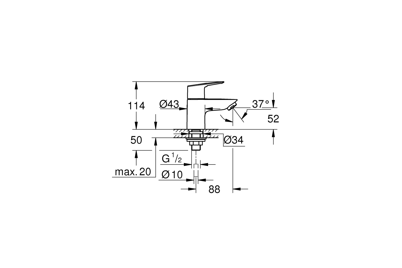 Кран для раковины GROHE BauLoop, без функции смешивания, хром (20422001)