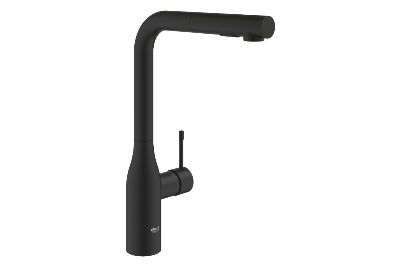Смеситель для кухни GROHE Essence с вытяжным изливом 2jet, фантомный черный (30504KF0)