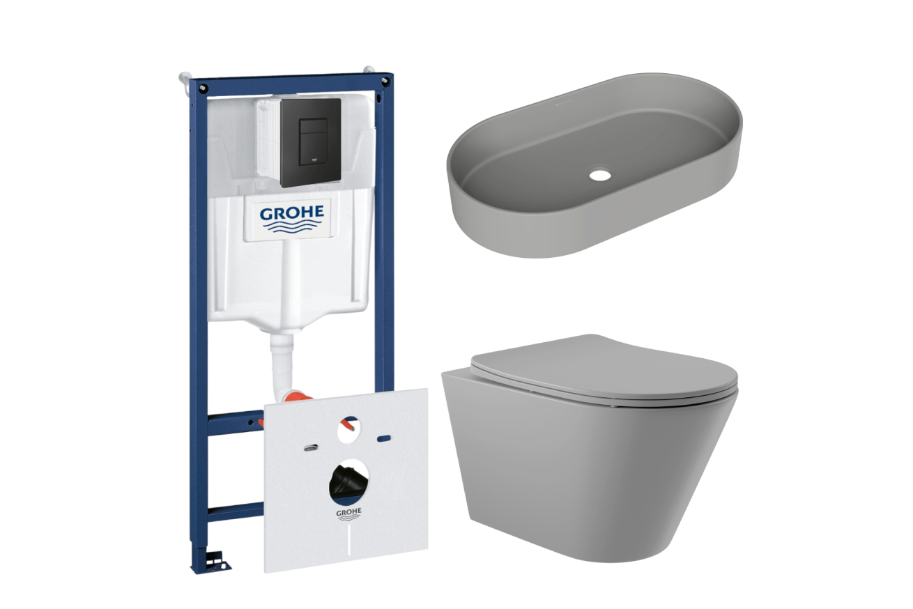 Комплект инсталляции GROHE Solido 38811KF0 с унитазом Aqueduto CONE CON0130 и раковиной Aqueduto ESPIRAL ESP0230 ( NW0447)