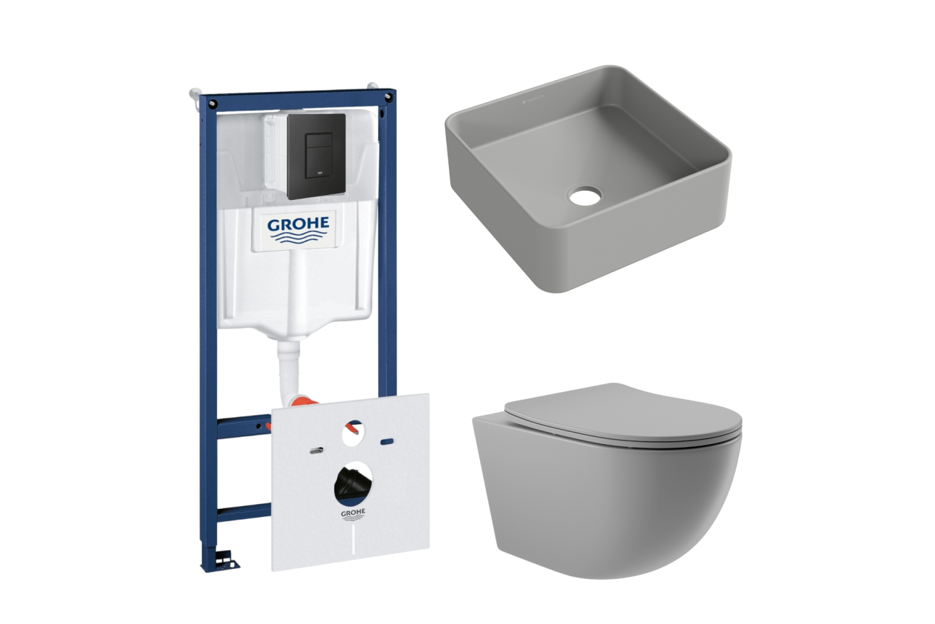 Комплект инсталляции GROHE Solido 38811KF0 с унитазом Aqueduto OVO0130 и раковиной Aqueduto ESPIRAL ESP0330 (NW0359)