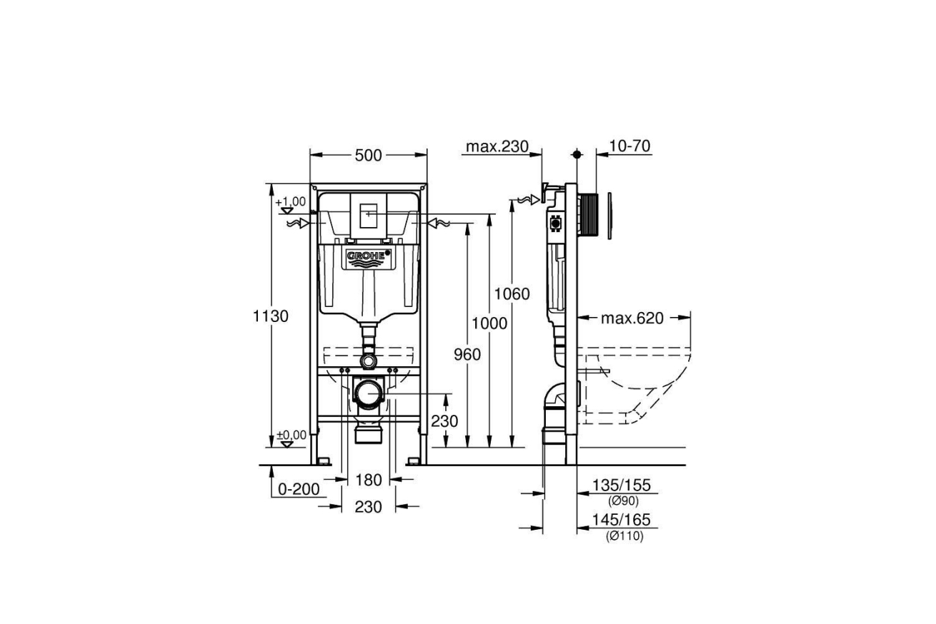 Система инсталляции GROHE Rapid SL 3 в 1  для подвесного унитаза, фантомный черный (39939000)