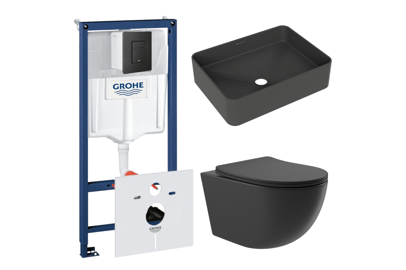 Комплект инсталляции GROHE Solido 38811KF0 с унитазом Aqueduto OVO OVO0140 и раковиной Aqueduto ESPIRAL ESP0440 (NW0503)