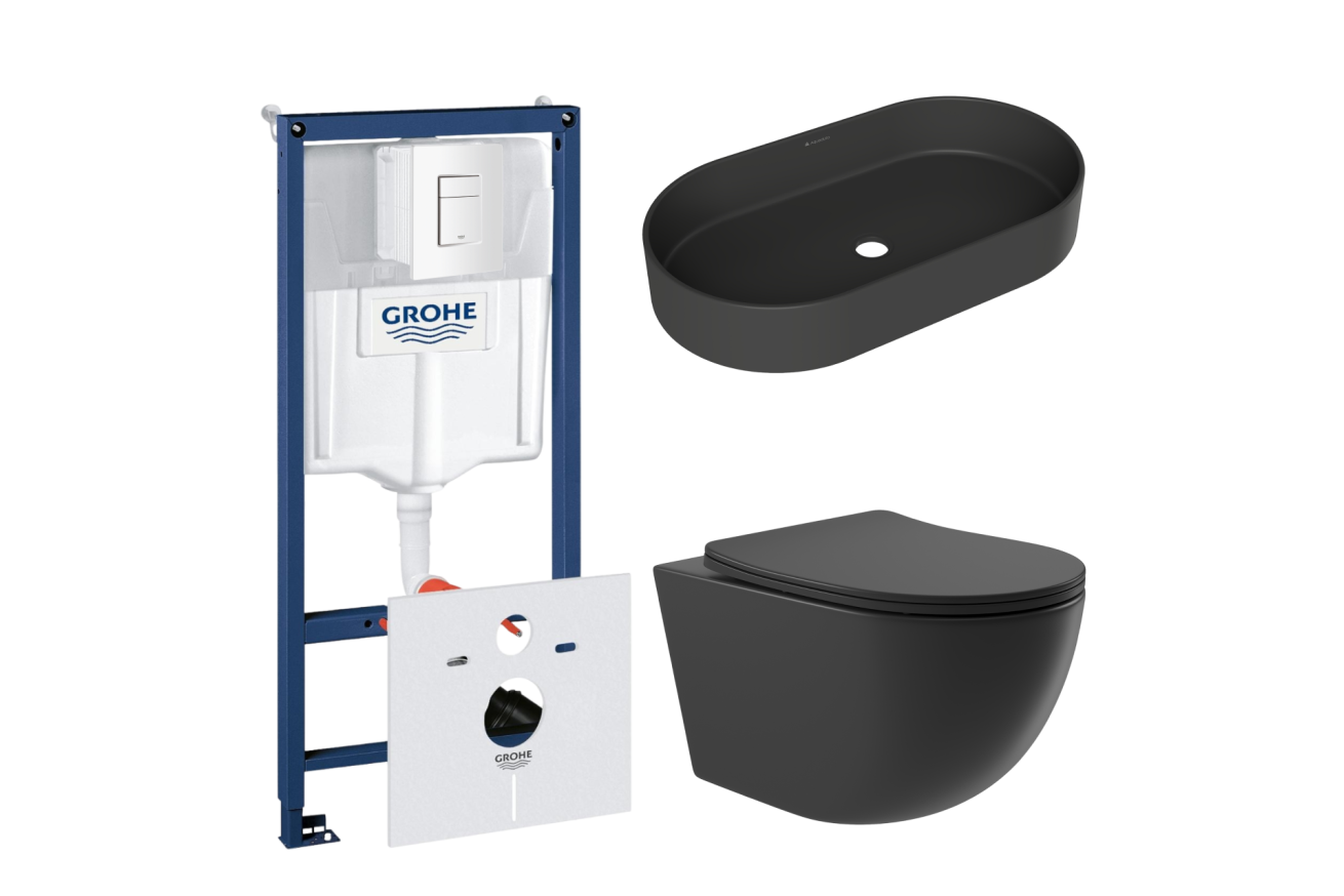 Комплект инсталляции GROHE Rapid SL 38772SH0 с унитазом Aqueduto OVO OVO0140 и раковиной Aqueduto ESPIRAL ESP0240 (NW0464)