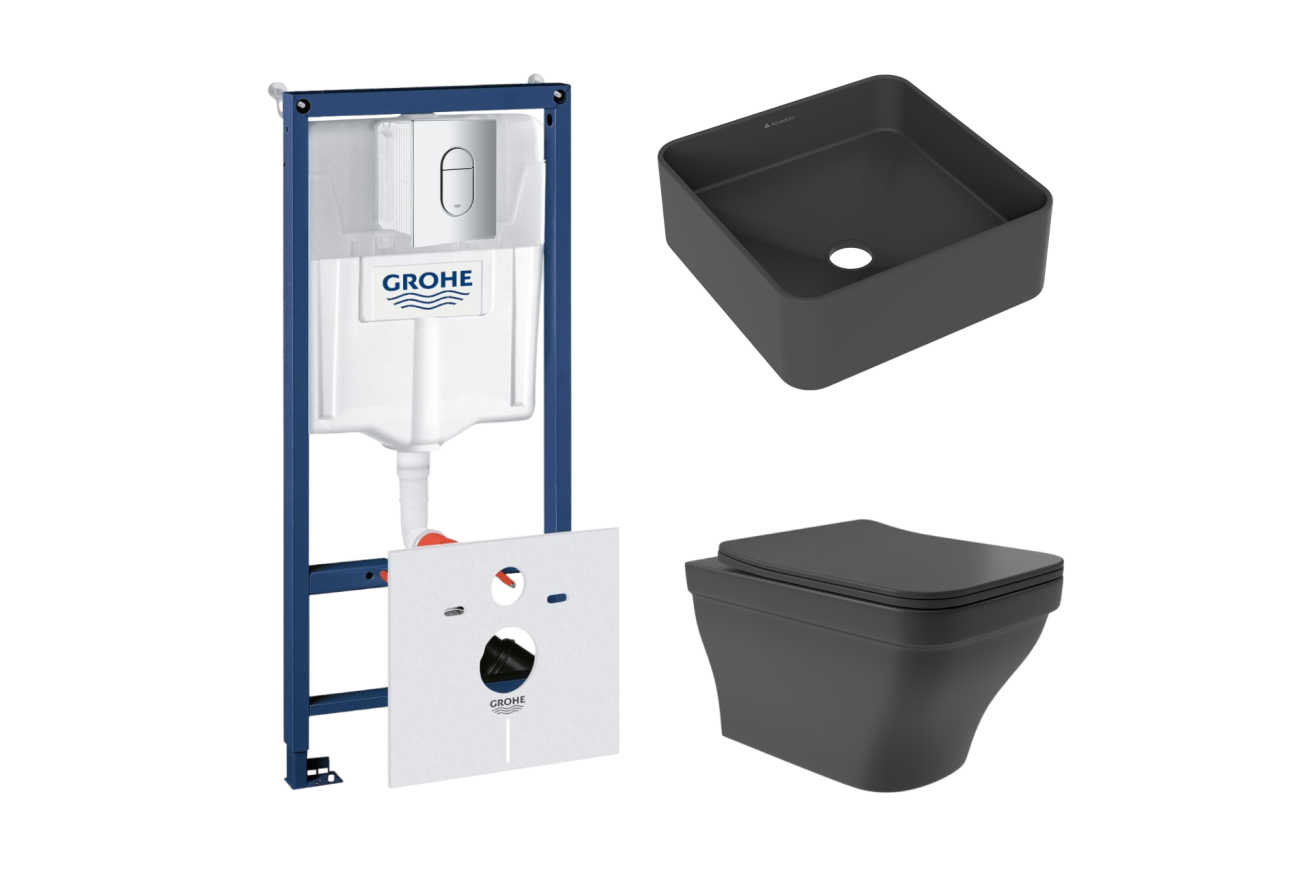 Комплект инсталляции GROHE Rapid SL NW0145/S с унитазом Aqueduto ESTETA EST0140 и раковиной Aqueduto ESPIRAL ESP0340 (NW0373)