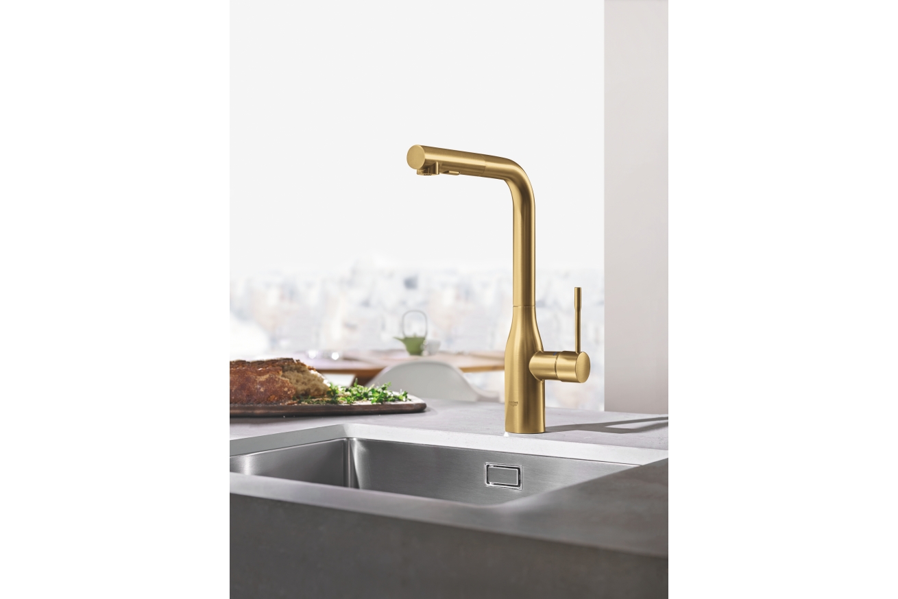 Смеситель для кухни GROHE Essence с вытяжным изливом 2jet, холодный рассвет матовый (30504GN0)