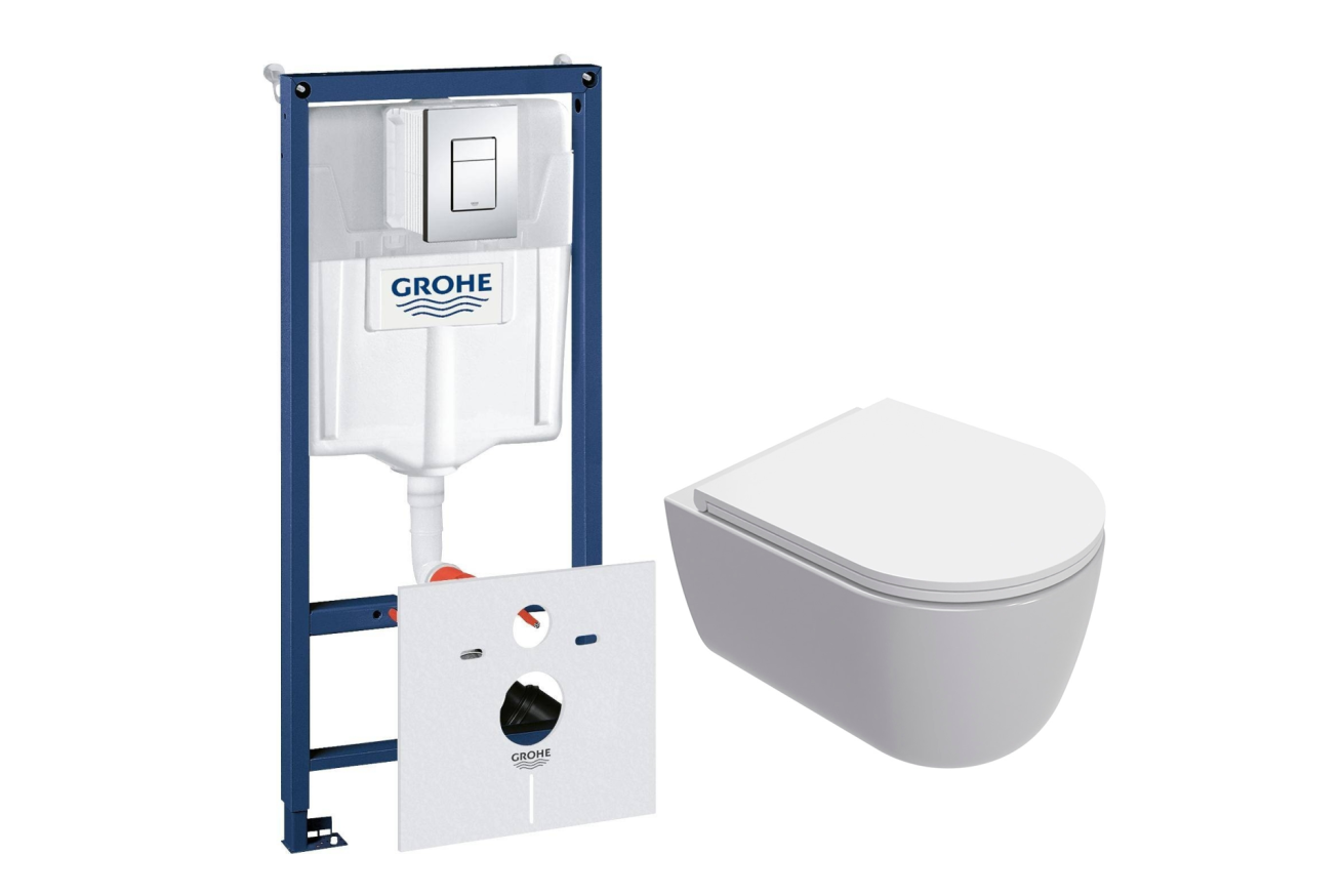 Комплект инсталляции GROHE Rapid SL 38775001 с унитазом AQUAme AQM2013PRO и сиденьем с микролифтом, смыв Invisible (NW0316)