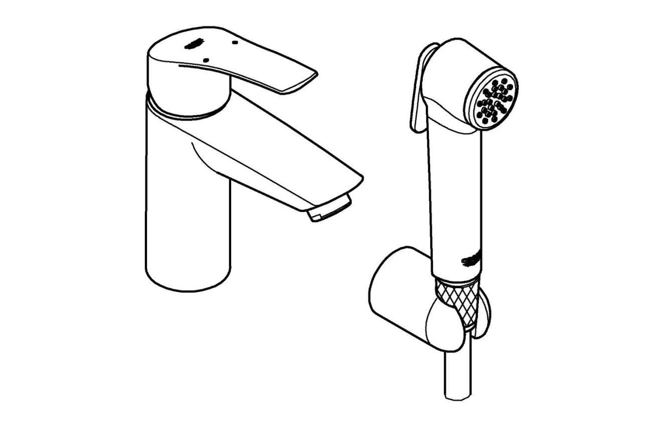 Смеситель для раковины GROHE Eurosmart с гигиеническим душем, S-size, хром (23124003)