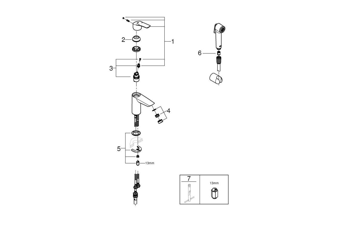 Смеситель для раковины GROHE Eurosmart с гигиеническим душем, S-size, хром (23124003)