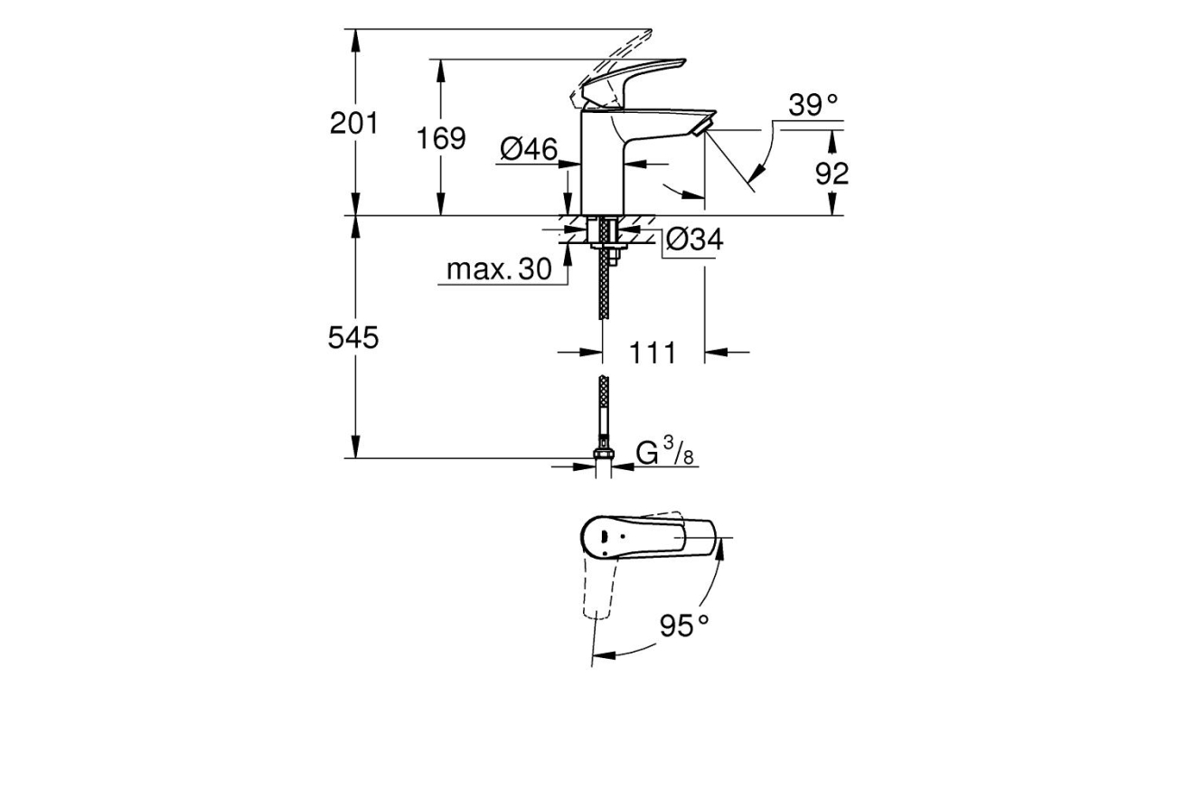 Смеситель для раковины GROHE Eurosmart, S-size, хром (23974003)