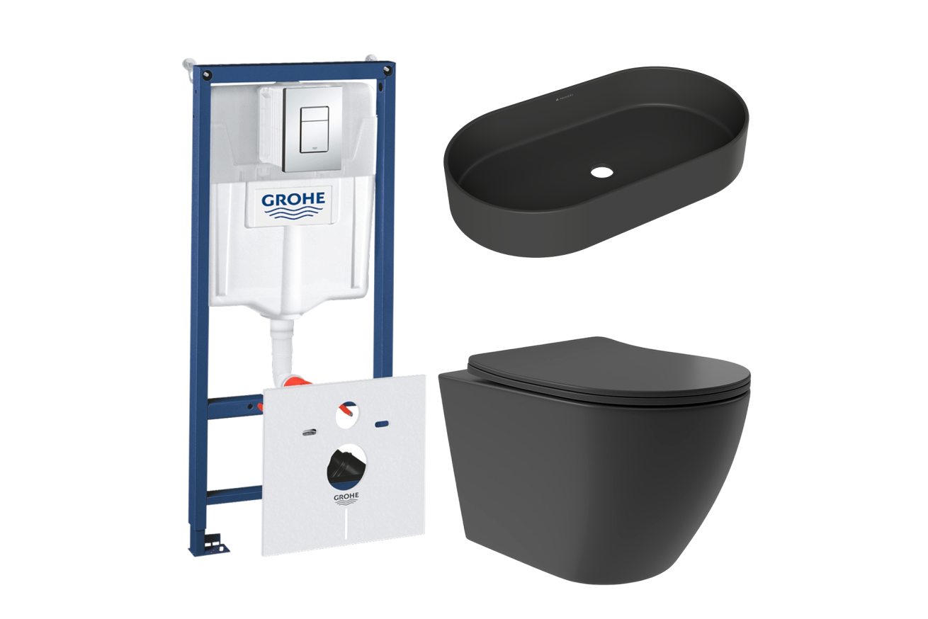 Комплект инсталляции GROHE Rapid SL 38775001 с унитазом Aqueduto OVO Plus OVOT0240 и раковиной Aqueduto ESPIRAL ESP0240 (NW0458)