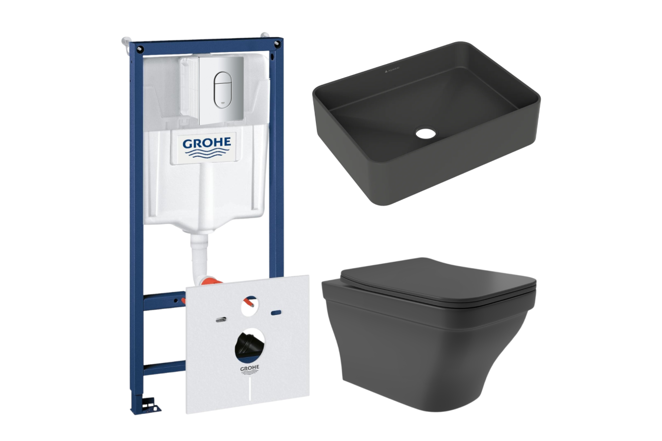 Комплект инсталляции GROHE Rapid SL NW0145/S с унитазом Aqueduto ESTETA EST0140 и раковиной Aqueduto ESPIRAL ESP0440 (NW0493)