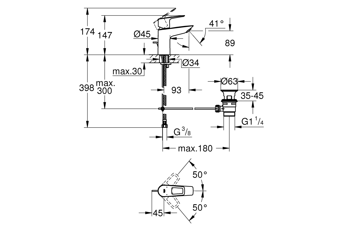 Смеситель для раковины GROHE BauLoop, S-size, хром (23335001)
