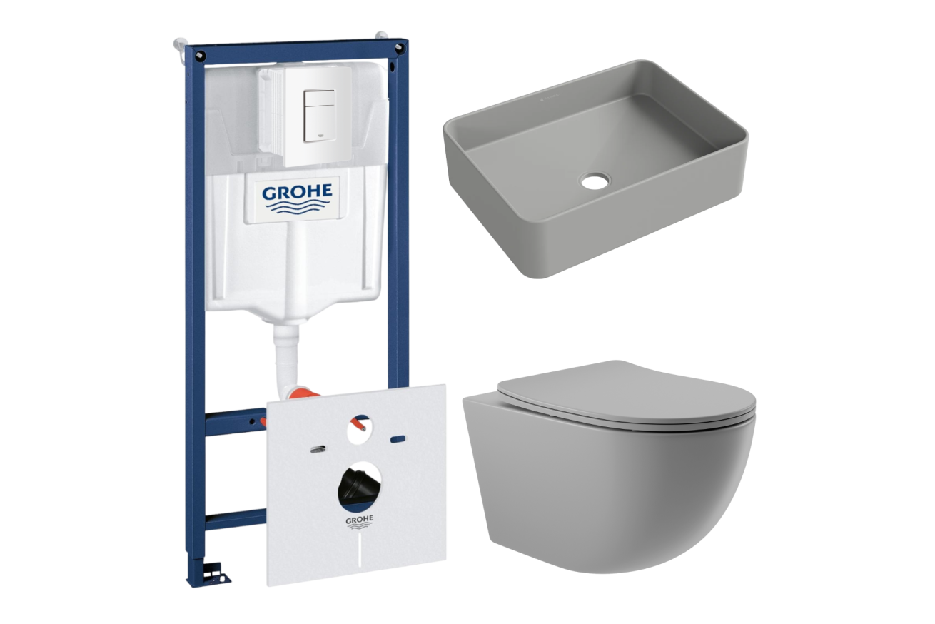 Комплект инсталляции GROHE Rapid SL 38772SH0 с унитазом Aqueduto OVO OVO0130 и раковиной Aqueduto ESPIRAL ESP0430 (NW0480)