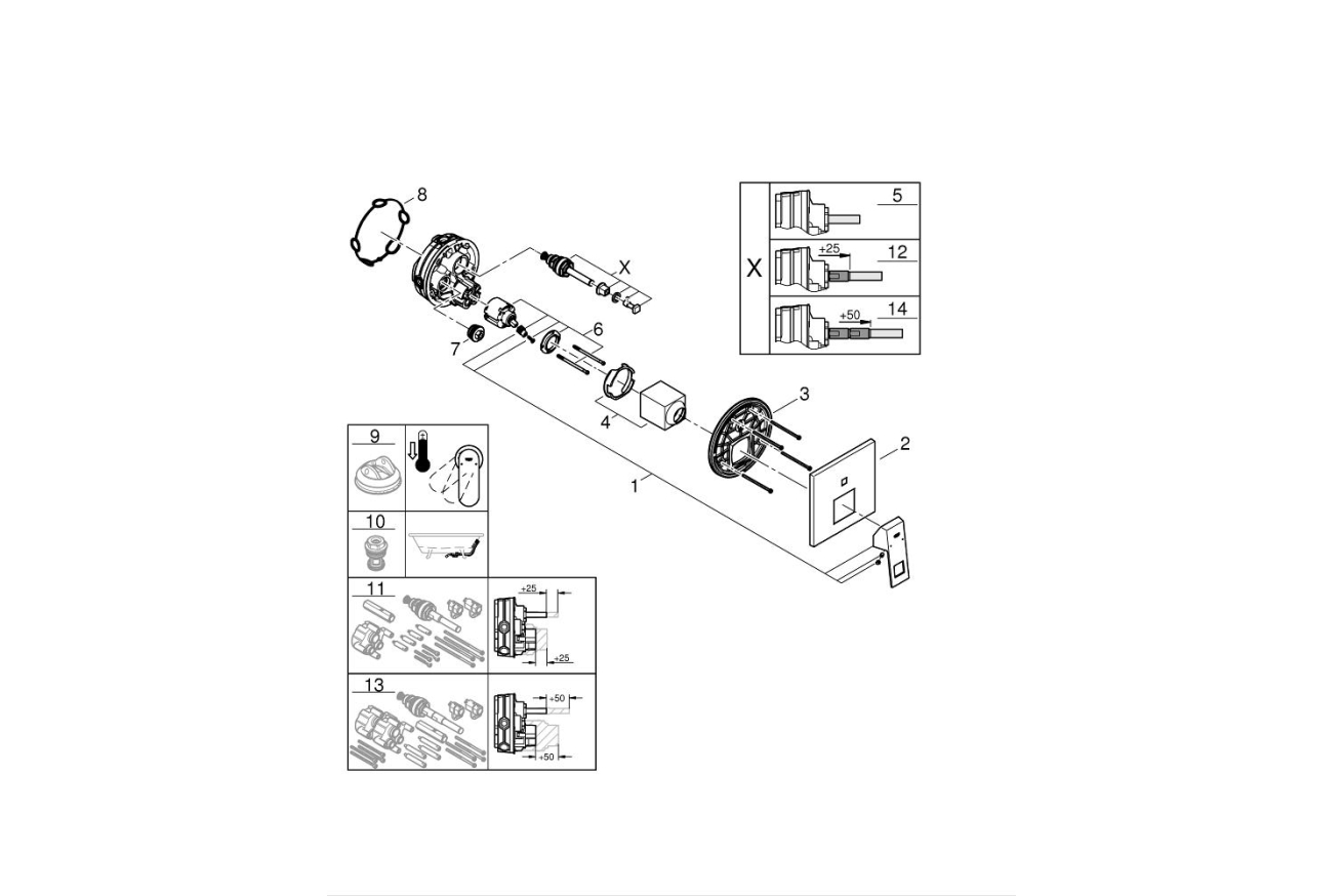 Внешняя часть смесителя для ванны GROHE Eurocube с переключателем на 2 положения, хром (24062000)