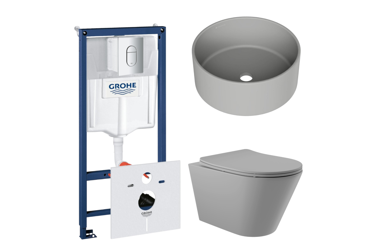 Комплект инсталляции GROHE Rapid SL NW0145/S с унитазом Aqueduto CONE CON0130 и раковиной Aqueduto ESPIRAL D400 ESP0130 (NW0409)