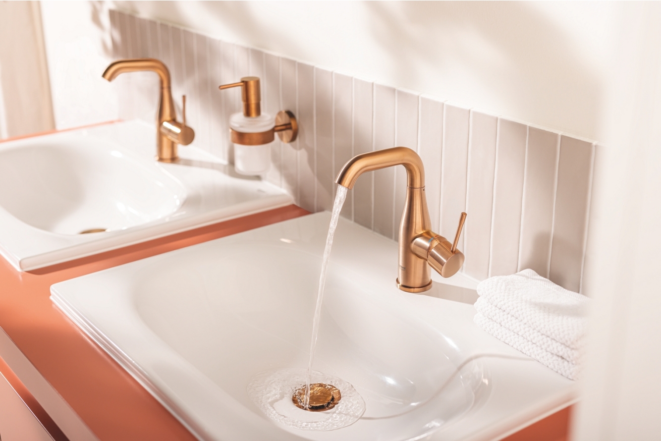 Смеситель для раковины GROHE Essence с донным клапаном, M-size, теплый закат глянец (24173DA1)