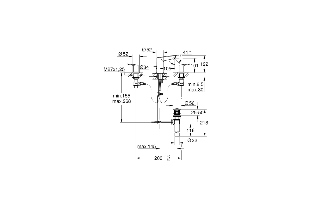 Смеситель для раковины GROHE BauEdge, хром (20473001)