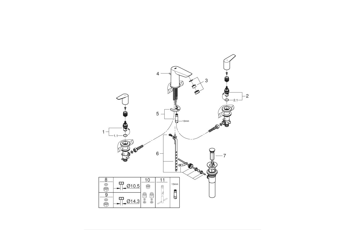 Смеситель для раковины GROHE BauEdge, хром (20473001)