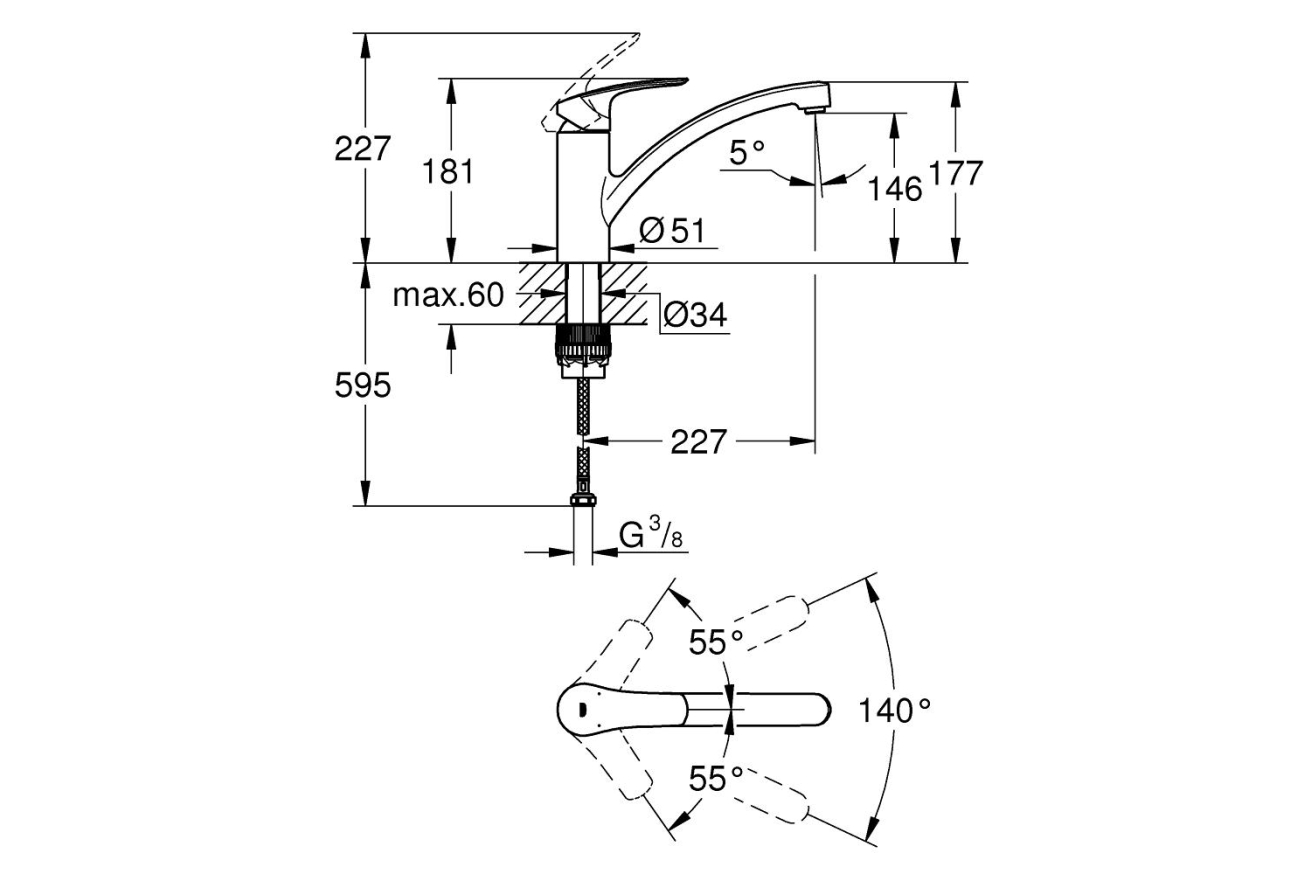 Смеситель для кухни GROHE Eurosmart, суперсталь (33281DC3)