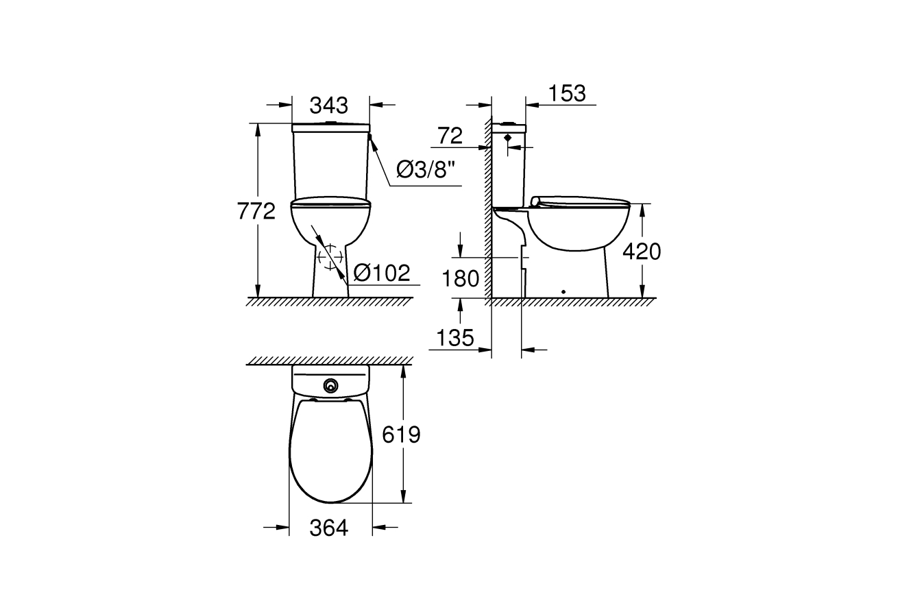 Унитаз GROHE Bau Ceramic напольный, альпин-белый (39495000)