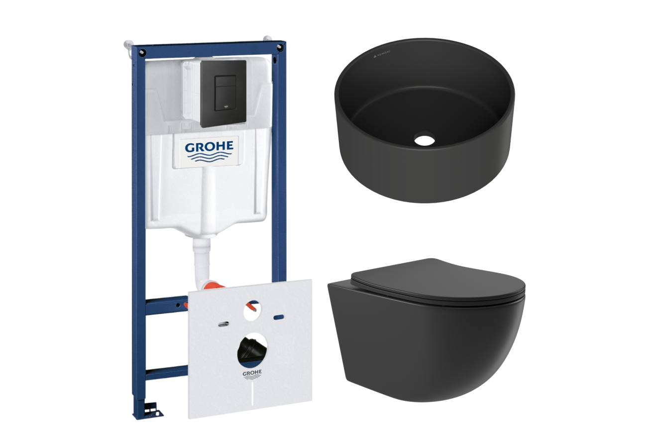 Комплект инсталляции GROHE Solido 38811KF0 с унитазом Aqueduto OVO OVO0140 и раковиной Aqueduto ESPIRAL D400 ESP0140 (NW0423)