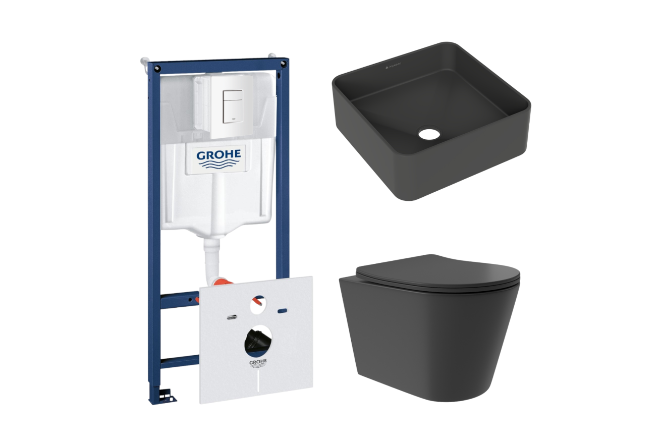 Комплект инсталляции GROHE Rapid SL 38775001 с унитазом Aqueduto CONE Plus CONT0240 и раковиной Aqueduto ESPIRAL ESP0340 (NW0374)