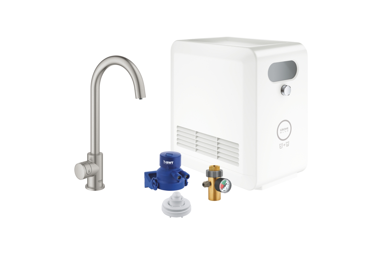 Кран для кухонной мойки GROHE Blue Professional Mono с функцией фильтрации, с системой охлаждения и газирования воды, Wi-Fi, суперсталь (31302DC2)