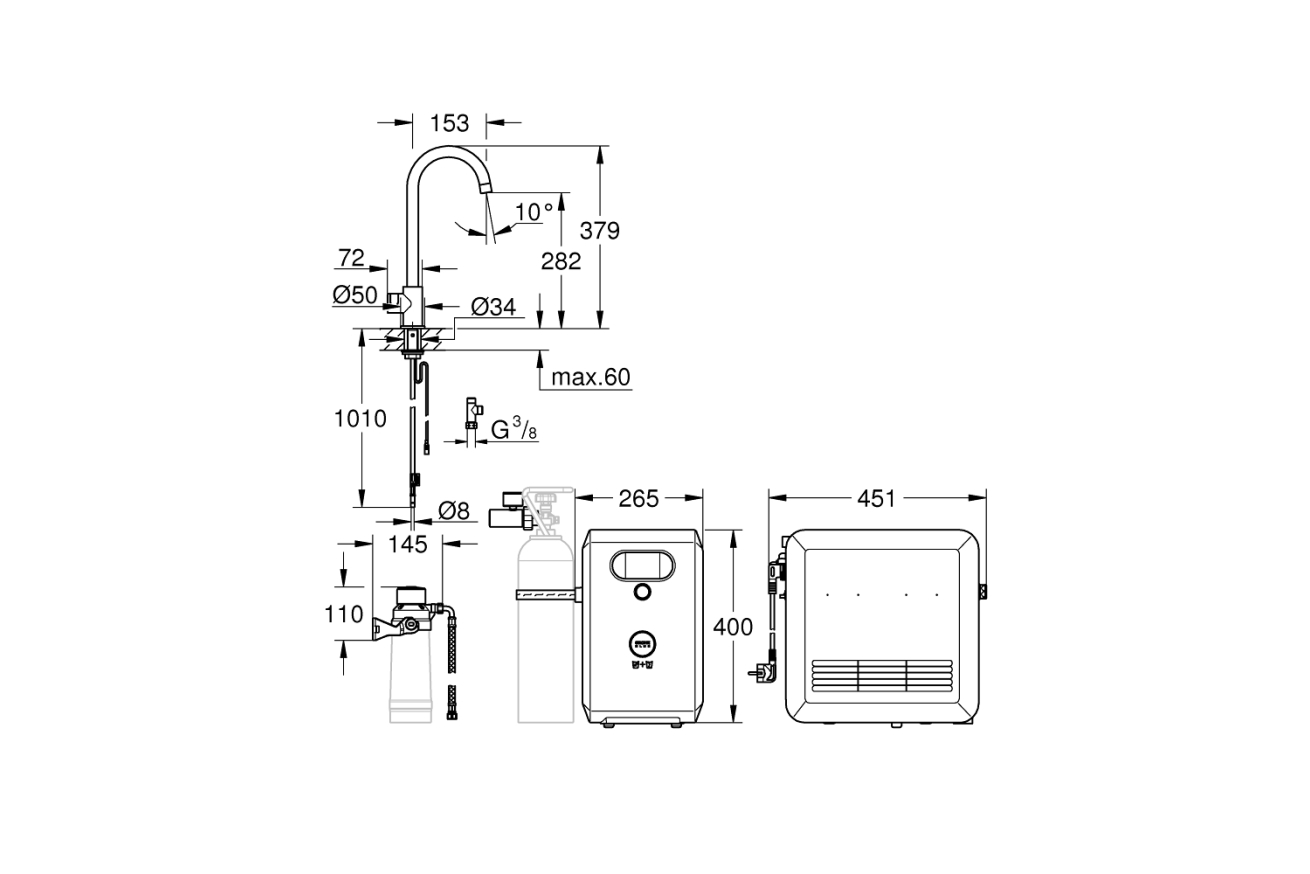 Кран для кухонной мойки GROHE Blue Professional Mono с функцией фильтрации, с системой охлаждения и газирования воды, Wi-Fi, суперсталь (31302DC2)