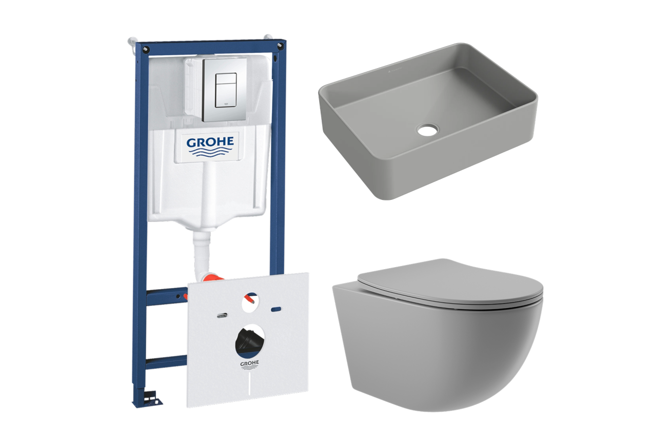 Комплект инсталляции GROHE Rapid SL 38775001 с унитазом Aqueduto OVO OVO0130 и раковиной Aqueduto ESPIRAL ESP0430 (NW0478)