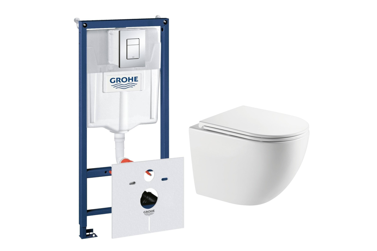 Комплект инсталляции GROHE Rapid SL 38775001 с унитазом AQUAme AQM2014PRO и сиденьем с микролифтом, смыв Invisible (NW0317)