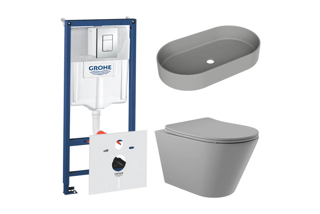 Комплект инсталляции GROHE Rapid SL 38775001 с унитазом Aqueduto CONE CON0130 и раковиной Aqueduto ESPIRAL ESP0230 (NW0446)